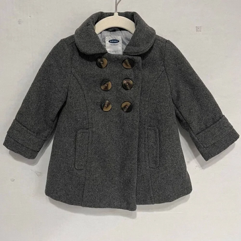 Old Navy Wool Blend Gray Peacoat Girls Size 12-18 Months